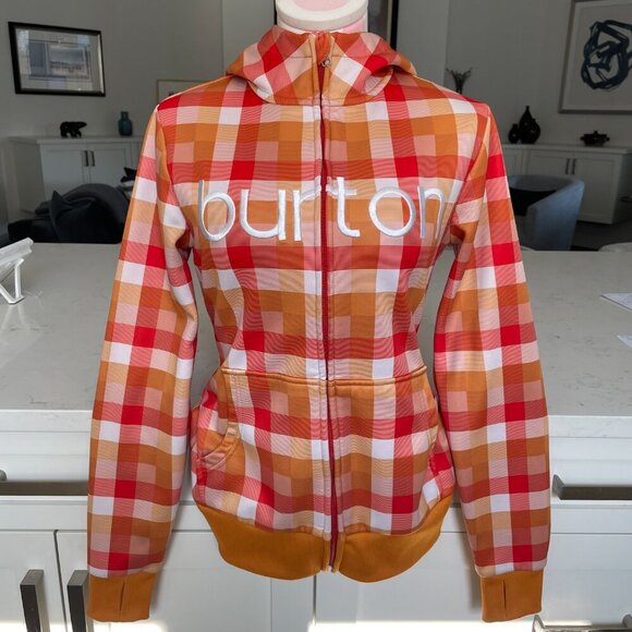 Burton Colombo Dry/Ride LS Fleece Lined Zip Up Check Print Hoodie Gold Orange S - Picture 8 of 12